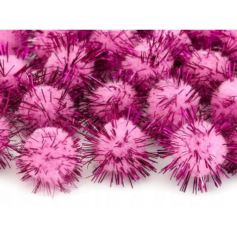 Pompony brokatowe PartyDeco 2cm Różowe, 20szt